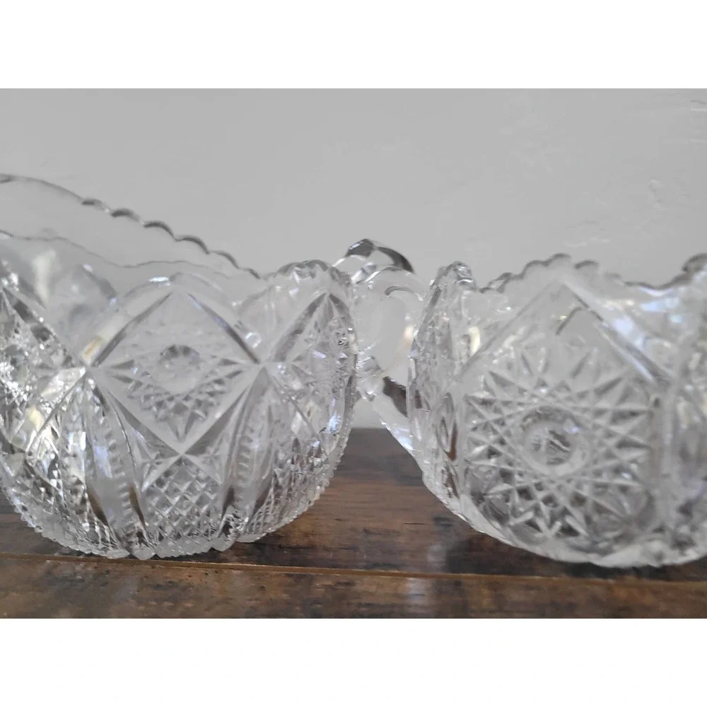 Crystal Cut Glass Creamer and Sugar Bowl | Vintage - Picture 1 of 11